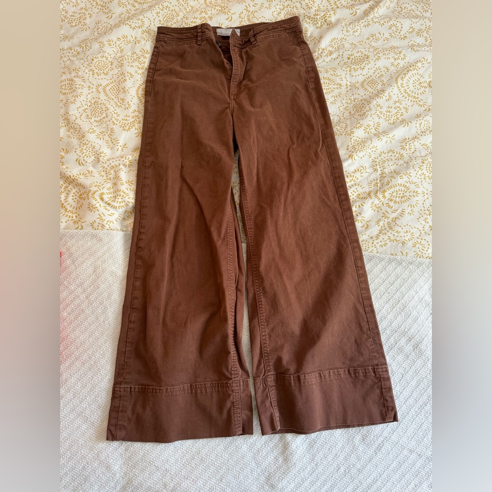 lightweight wide leg crop chino, brown size 4